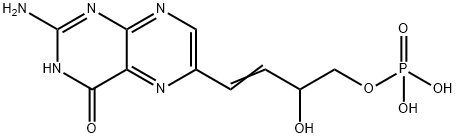 2-amino-4-hydroxy-6-(3-hydroxy-4-phosphonoxy-1-butenyl)pteridine Struktur