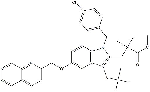 1H-Indole-2-propanoic acid, 1-[(4-chlorophenyl)Methyl]-3-[(1,1-diMethylethyl)thio]-α,α-diMethyl-5-(2-quinolinylMethoxy)-, Methyl ester Struktur