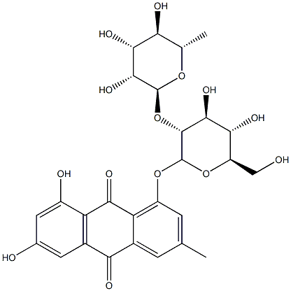 1,6,8-trihydroxy-3-methylanthraquinone 1-O-rhamnosyl(1-2)glucoside Struktur