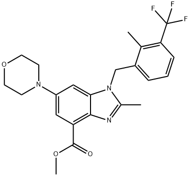 methyl 2-methyl-1-(2-methyl-3-(trifluoromethyl)benzyl)-6-morpholino-1H-benzo[d]imidazole-4-carboxy Struktur