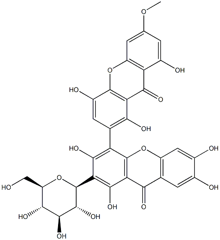 2-(β-D-Glucopyranosyl)-1,1',3,4',6,7,8'-heptahydroxy-6'-methoxy[4,2'-bi[9H-xanthene]]-9,9'-dione Struktur