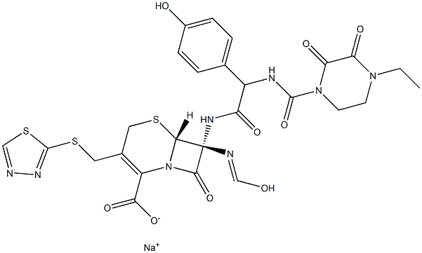 (7R)-3-[[(1,3,4-Thiadiazol-2-yl)thio]methyl]-7-formylamino-7β-[[(4-hydroxyphenyl)[[(4-ethyl-2,3-dioxopiperazin-1-yl)carbonyl]amino]acetyl]amino]cepham-3-ene-4-carboxylic acid sodium salt Struktur