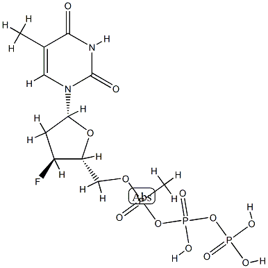 3'-fluoro-2',3'-dideoxythymidine-5'-(alpha-methylphosphonyl)-beta,gamma-diphosphate Struktur