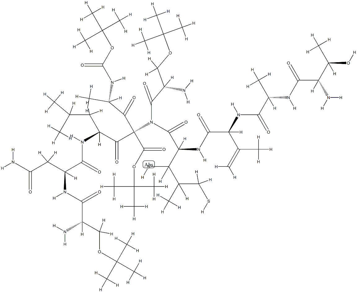 t-butyloxycarbonyl-cyclo(cysteinyl-t-butylseryl-asparaginyl-leucyl-t-butylseryl-t-butylthreonyl-cysteinyl)-valyl-leucyl-glycine Struktur