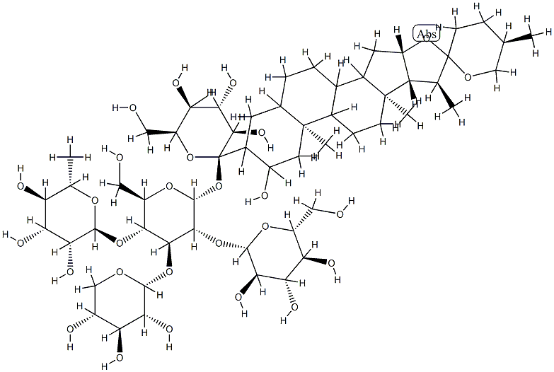 3-O-((Rhamnopyranosyl-(1-3)-xylopyranosyl-(1-2)-)(glucopyranosyl-(1-3) )-glucopyranosyl-(1-3)-glucopyranosyl)spirostan-2,3-diol Struktur