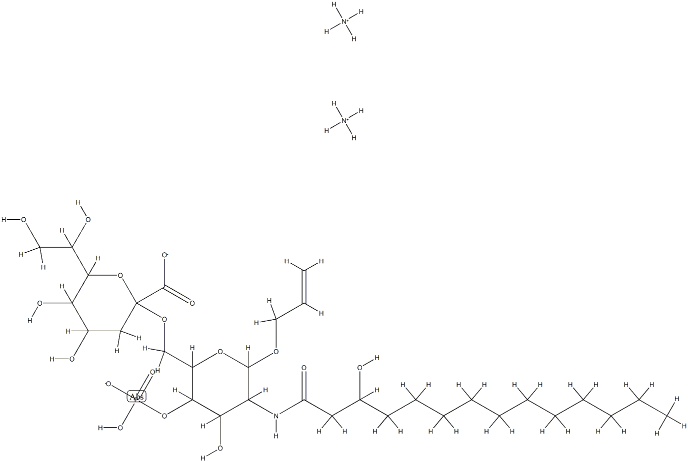 allyl 6-O-(3-deoxyoct-2-ulopyranosylonic acid)-(1-6)-2-deoxy-2-(3-hydroxytetradecanamido)glucopyranoside 4-phosphate Struktur