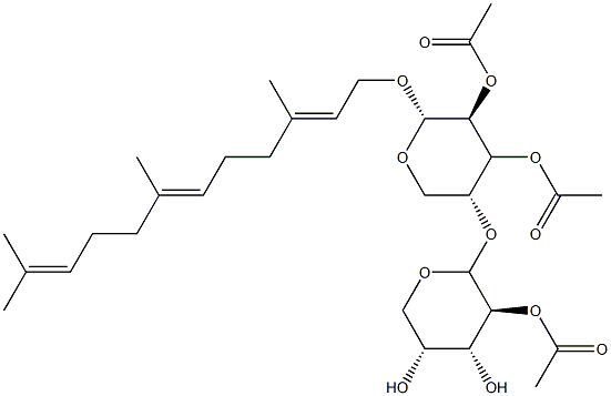 farnesyl 4-O-arabinopyranosyl-arabinopyranoside-2,2',3-triacetate Struktur