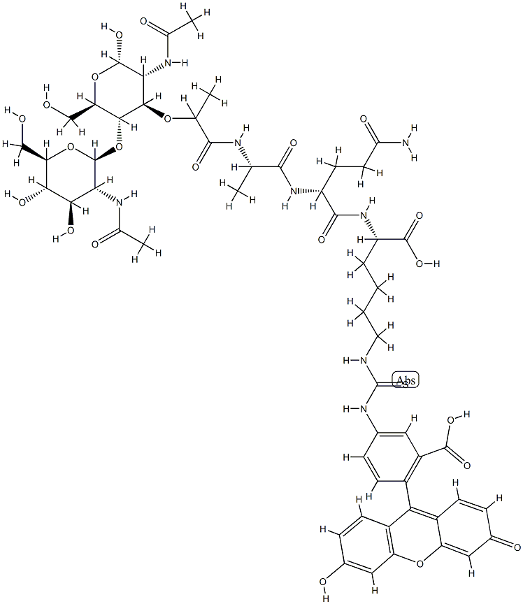 fluoresceinthiocarbamoyl-Lys-GlcNAc-1-4-MurNAc-Ala-isoglutamine Struktur