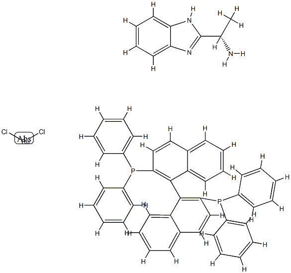 Dichloro[(S)-(-)-2,2'-bis(diphenylphosphino)-1,1'-binaphthyl][(S)-(-)-2-(α-methylmethanamine)-1H-benzimidazole]ruthenium(II) Struktur