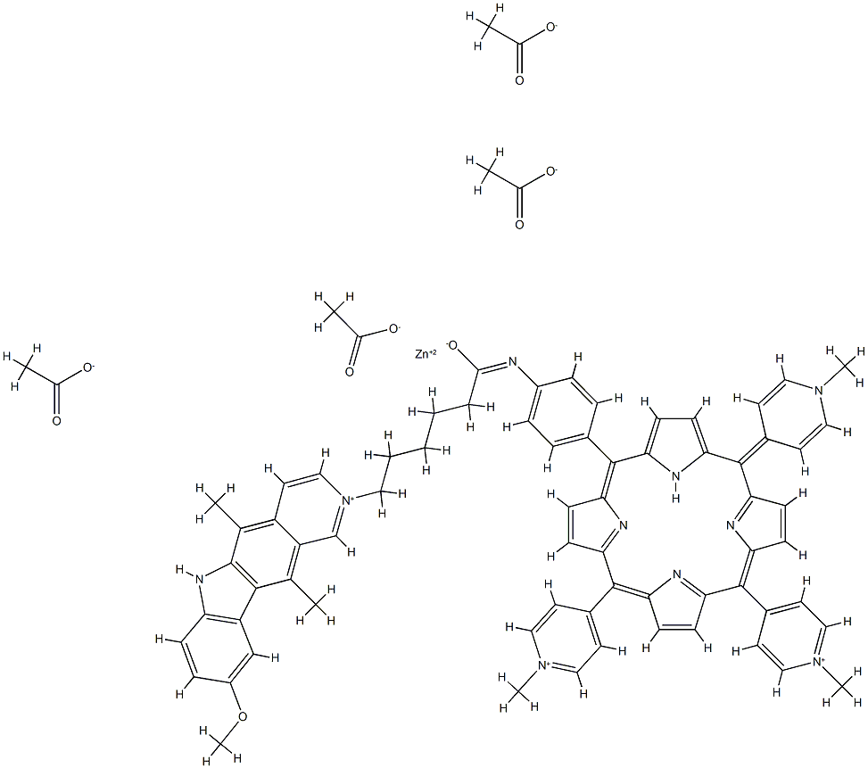 4-((((9-methoxyellipticin-2-yl)pentyl)carbonyl)amino)phenyl-tris(4N-methylpyridiniumyl)porphyrinato-zinc(II)tetraacetate Struktur