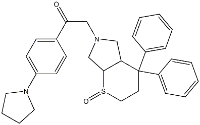 2-(2-oxo-5,5-diphenyl-2$l^{4}-thia-8-azabicyclo[4.3.0]non-8-yl)-1-(4-p yrrolidin-1-ylphenyl)ethanone Struktur