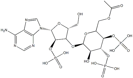 [(2R,3R,4R,5R)-3-[(2R,3R,4S,5R,6R)-6-(acetyloxymethyl)-3-hydroxy-4,5-d iphosphonooxy-oxan-2-yl]oxy-5-(6-aminopurin-9-yl)-4-hydroxy-oxolan-2-y l]methoxyphosphonic acid Struktur