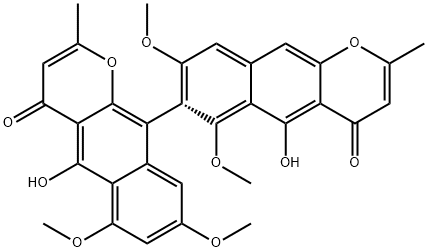 5,5'-Dihydroxy-6,6',8,8'-tetramethoxy-2,2'-dimethyl-7,10'-bi[4H-naphtho[2,3-b]pyran]-4,4'-dione Struktur