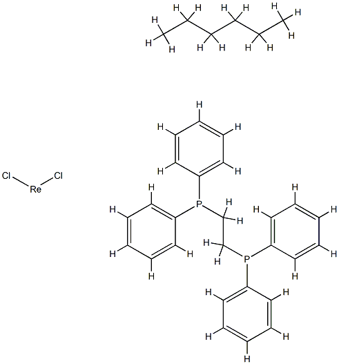 bis(1,2-bis(diphenylphosphino)ethylene)dichlororhenium(II) hexane Struktur