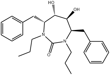 2H-1,3-Diazepin-2-one, hexahydro-5,6-dihydroxy-4,7-bis(phenylmethyl)-1 ,3-dipropyl-, (4R,5S,6S,7R)- Struktur