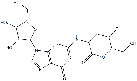 D-ribo-Hexonic  acid,  2,3-dideoxy-2-[(6,9-dihydro-6-oxo-9--bta--D-ribofuranosyl-1H-purin-2-yl)amino]-,  -delta--lactone  (9CI) Struktur