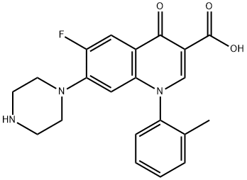 3-Quinolinecarboxylic acid, 6-fluoro-1,4-dihydro-1-(2-methylphenyl)-4- oxo-7-(1-piperazinyl)- Struktur