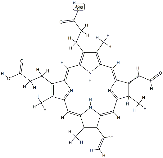 3-ethenyl-2,7,12,18-tetramethyl-8-(2-oxoethylidene)-21H,23H-porphine-13,17-dipropanoic acid Struktur