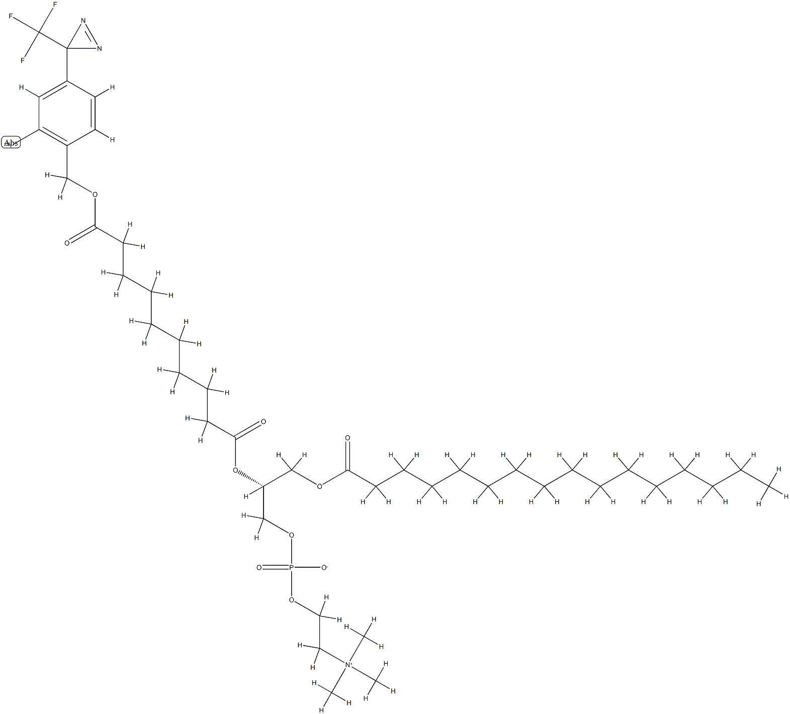 1-palmitoyl-2-(decanedioyl mono-(2-iodo-4-(3-trifluoromethyl-3H-diazirin-3-yl)benzyl)ester)glycero-3-phosphocholine Struktur