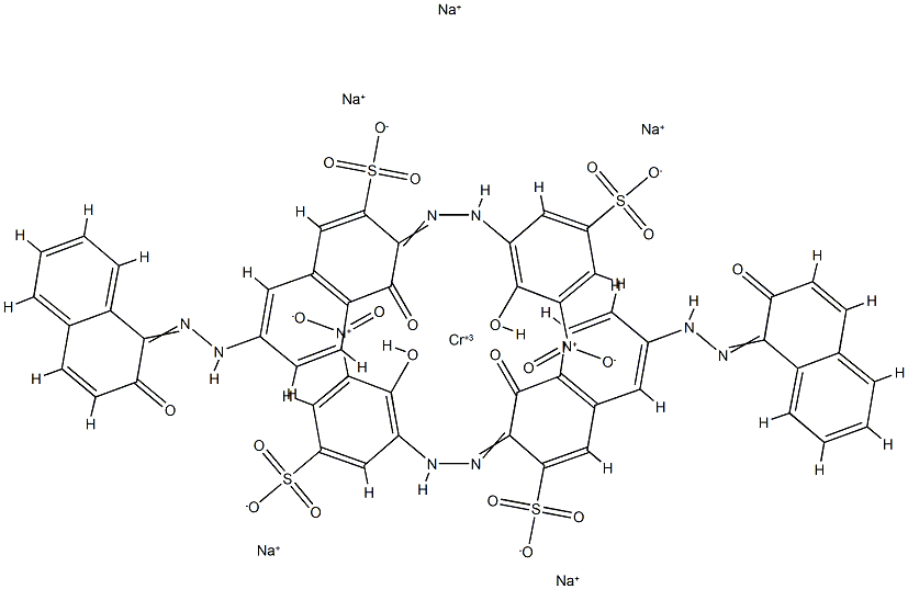 Chromate(5-), bis4-hydroxy-7-(2-hydroxy-1-naphthalenyl)azo-3-(2-hydroxy-3-nitro-5-sulfophenyl)azo-2-naphthalenesulfonato(4-)-, pentasodium Struktur