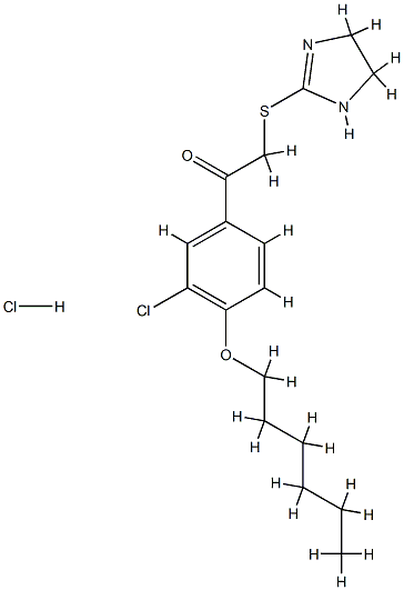 1-(3-chloro-4-hexoxy-phenyl)-2-(4,5-dihydro-1H-imidazol-2-ylsulfanyl)e thanone hydrochloride Struktur