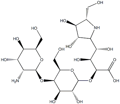 2-Pyrrolidinebutanoicacid, a-[[4-O-(2-amino-2-deoxy-b-D-gulopyranosyl)-a-D-galactopyranosyl]oxy]-b,g,3,4-tetrahydroxy-5-(hydroxymethyl)-, (aR,bS,gS,2S,3S,4S,5S)- (9CI) Struktur