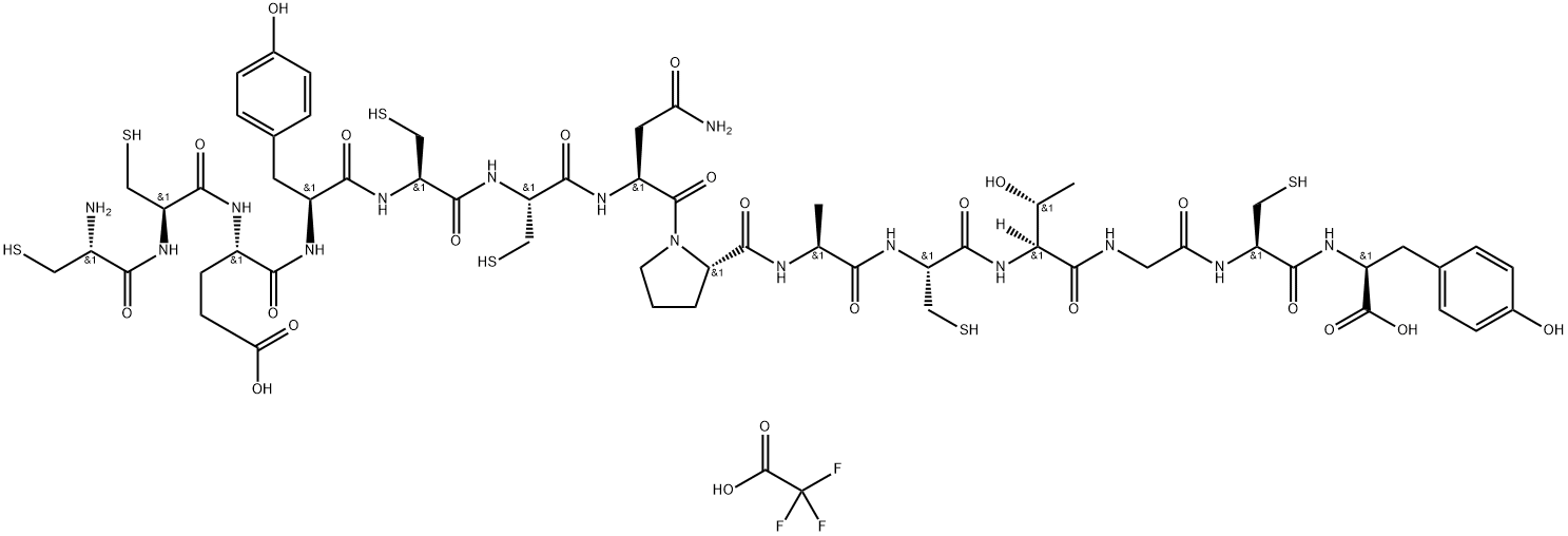 L-Cysteinyl-L-cysteinyl-L-α-glutamyl-L-tyrosyl-L-cysteinyl-L-cysteinyl-L-asparaginyl-L-prolyl-L-alanyl-L-cysteinyl-L-threonylglycyl-L-cysteinyl-L-Tyrosine Trifluoroacetate Struktur