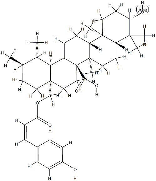 (3beta,28(Z))-3-Hydroxy-28-((3-(4-hydroxyphenyl)-1-oxo-2-propenyl)oxy) urs-12-en-27-oic acid Struktur