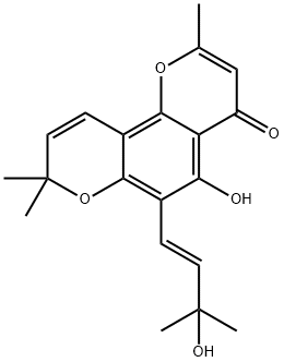 5-Hydroxy-6-[(E)-3-hydroxy-3-methyl-1-butenyl]-2,8,8-trimethyl-4H,8H-benzo[1,2-b:3,4-b']dipyran-4-one Struktur