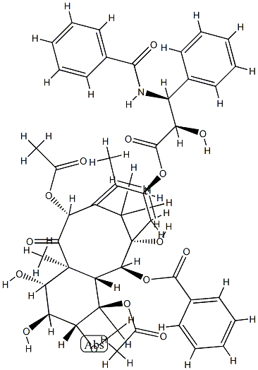 beta-(Benzoylamino)-alpha-hydroxybenzenepropanoic acid 6,12B-bis(acetyloxy)-12-(benzoyloxy)-2A,3,4,4A,5,6,9,10,11,12,12A,12B-dodecahydro-3,4,11-trihydroxy-4A,8,13,13-tetramethyl-5-oxo-7,11-methano-1H-cyclodeca(3,4)benz(1,2-B)oxet-9-yl Struktur