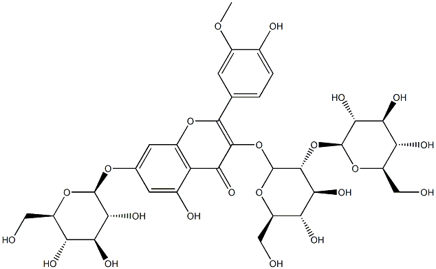 3-[[2-O-(β-D-Glucopyranosyl)-β-D-glucopyranosyl]oxy]-7-(β-D-glucopyranosyloxy)-5-hydroxy-2-(4-hydroxy-3-methoxyphenyl)-4H-1-benzopyran-4-one Struktur