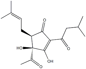 (4S)-4-Acetyl-3,4β-dihydroxy-5β-(3-methyl-2-butenyl)-2-(3-methyl-1-oxobutyl)-2-cyclopenten-1-one Struktur