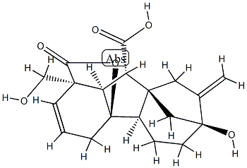 4aα,7-Dihydroxy-1β-hydroxymethyl-8-methylenegibba-2-ene-1α,10β-dicarboxylic acid 1,4a-lactone Struktur