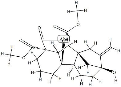 1,10β-Bis(methoxycarbonyl)-4aα,7-dihydroxy-8-methylenegibbane-1α-carboxylic acid 1,4a-lactone Struktur