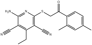 2-amino-6-{[2-(2,4-dimethylphenyl)-2-oxoethyl]sulfanyl}-4-ethyl-3,5-pyridinedicarbonitrile Struktur