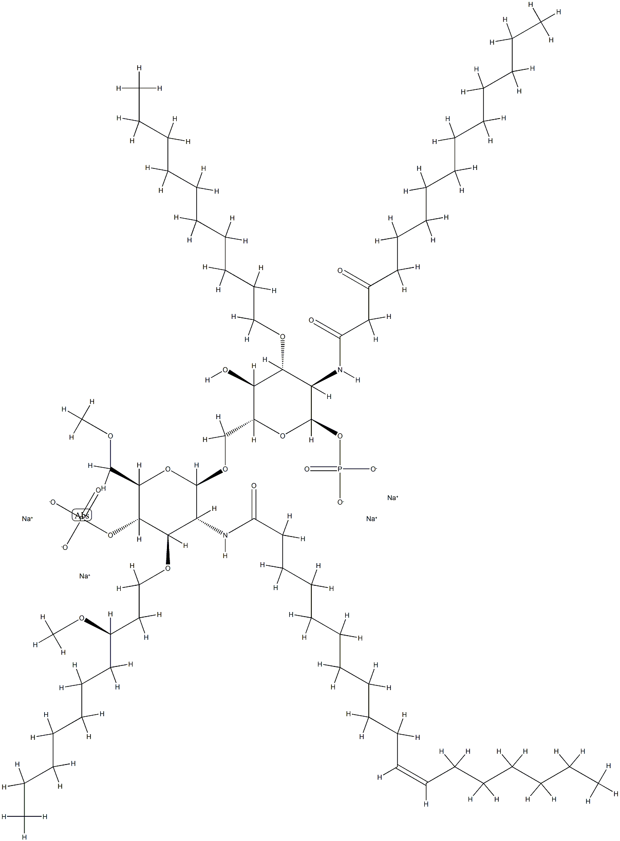 a-D-Glucopyranose,3-O-decyl-2-deoxy-6-O-[2-deoxy-3-O-[(3R)-3-methoxydecyl]-6-O-methyl-2-[[(11Z)-1-oxo-11-octadecen-1-yl]amino]-4-O-phosphono-b-D-glucopyranosyl]-2-[(1,3-dioxotetradecyl)amino]-,1-(dihydrogen phosphate), sodium salt (1:4) Struktur