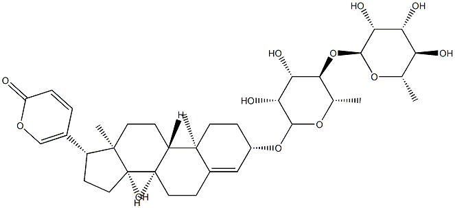 3β-[[6-Deoxy-4-O-(6-deoxy-α-L-mannopyranosyl)-α-L-mannopyranosyl]oxy]-14-hydroxybufa-4,20,22-trienolide Struktur