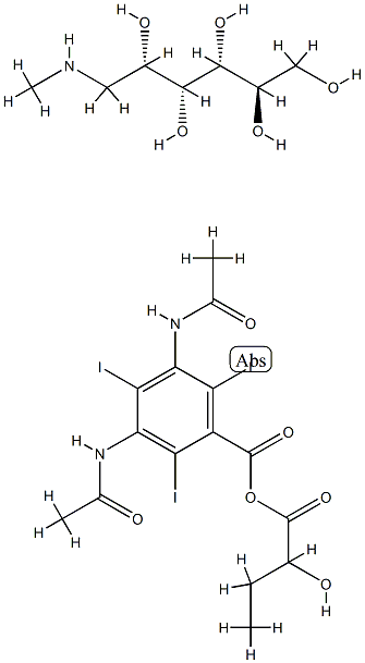 2-hydroxybutanoyl 3,5-diacetamido-2,4,6-triiodo-benzoate, (2R,3R,4R,5S )-6-methylaminohexane-1,2,3,4,5-pentol Struktur