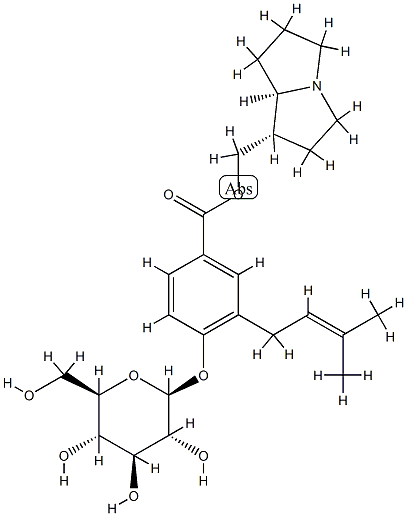 4-(β-D-Glucopyranosyloxy)-3-(3-methyl-2-butenyl)benzoic acid [(4S,5R)-1-azabicyclo[3.3.0]octan-4-yl]methyl ester Struktur