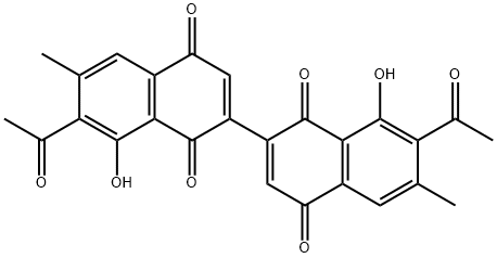 7,7'-Diacetyl-8,8'-dihydroxy-6,6'-dimethyl-2,2'-binaphthalene-1,1',4,4'-tetrone Struktur