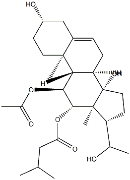 (14β)-Pregn-5-ene-3β,11α,12β,14,20-pentol 11-acetate 12-(3-methylbutanoate) Struktur