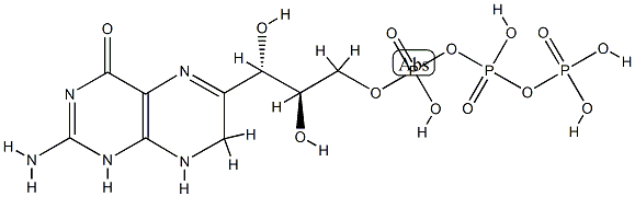 [(2R,3S)-3-(2-amino-4-oxo-7,8-dihydro-1H-pteridin-6-yl)-2,3-dihydroxypropyl] (hydroxy-phosphonooxyphosphoryl) hydrogen phosphate Struktur