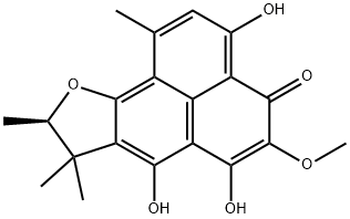 (R)-8,9-Dihydro-3,6,7-trihydroxy-5-methoxy-1,8,8,9-tetramethyl-4H-phenaleno[1,2-b]furan-4-one Struktur