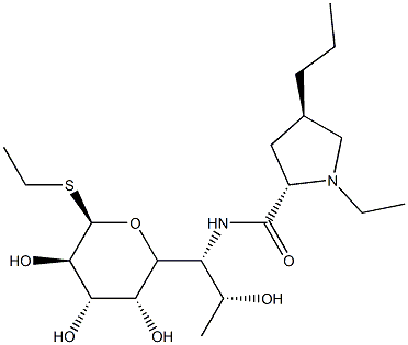 Ethyl 6,8-dideoxy-6-[[[(2S,4R)-1-ethyl-4β-propyl-2α-pyrrolidinyl]carbonyl]amino]-1-thio-D-erythro-α-D-galacto-octopyranoside Struktur