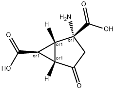 Bicyclo[3.1.0]hexane-2,6-dicarboxylic acid, 2-amino-4-oxo-, (1R,2R,5S,6S)-rel- Struktur