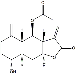 [3aR,4aα,9aβ,(+)]-4α-Acetoxydodecahydro-8β-hydroxy-8aβ-methyl-3,5-bis(methylene)naphtho[2,3-b]furan-2-one Struktur