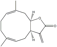 (3aR,5E,9E)-3-Methylene-6,10-dimethyl-2,3,3aα,4,7,8,11,11aα-octahydrocyclodeca[b]furan-2-one Struktur