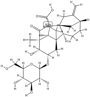 3β-(β-D-Glucopyranosyloxy)-2β-hydroxy-4aα-hydroxymethyl-1-methyl-8-methylenegibbane-1α,10β-dicarboxylic acid 1,4a-lactone Struktur