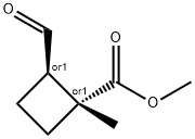 Cyclobutanecarboxylic acid, 2-formyl-1-methyl-, methyl ester, (1R,2R)-rel- (9CI) Struktur