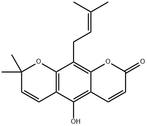 5-Hydroxy-8,8-dimethyl-10-(3-methyl-2-butenyl)-2H,8H-benzo[1,2-b:5,4-b']dipyran-2-one Struktur